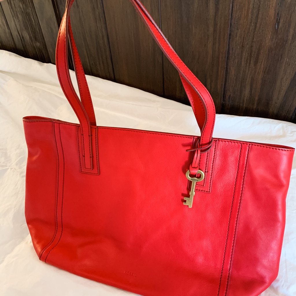 Nwot Fossil Red Leather Tote